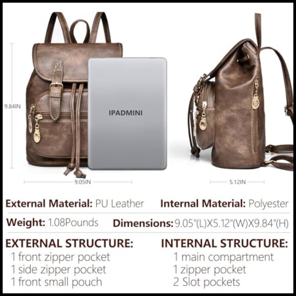 Vegan Leather Mini Backpack Retro Chic Lightweight Travel Daypack Adjustable main image 7